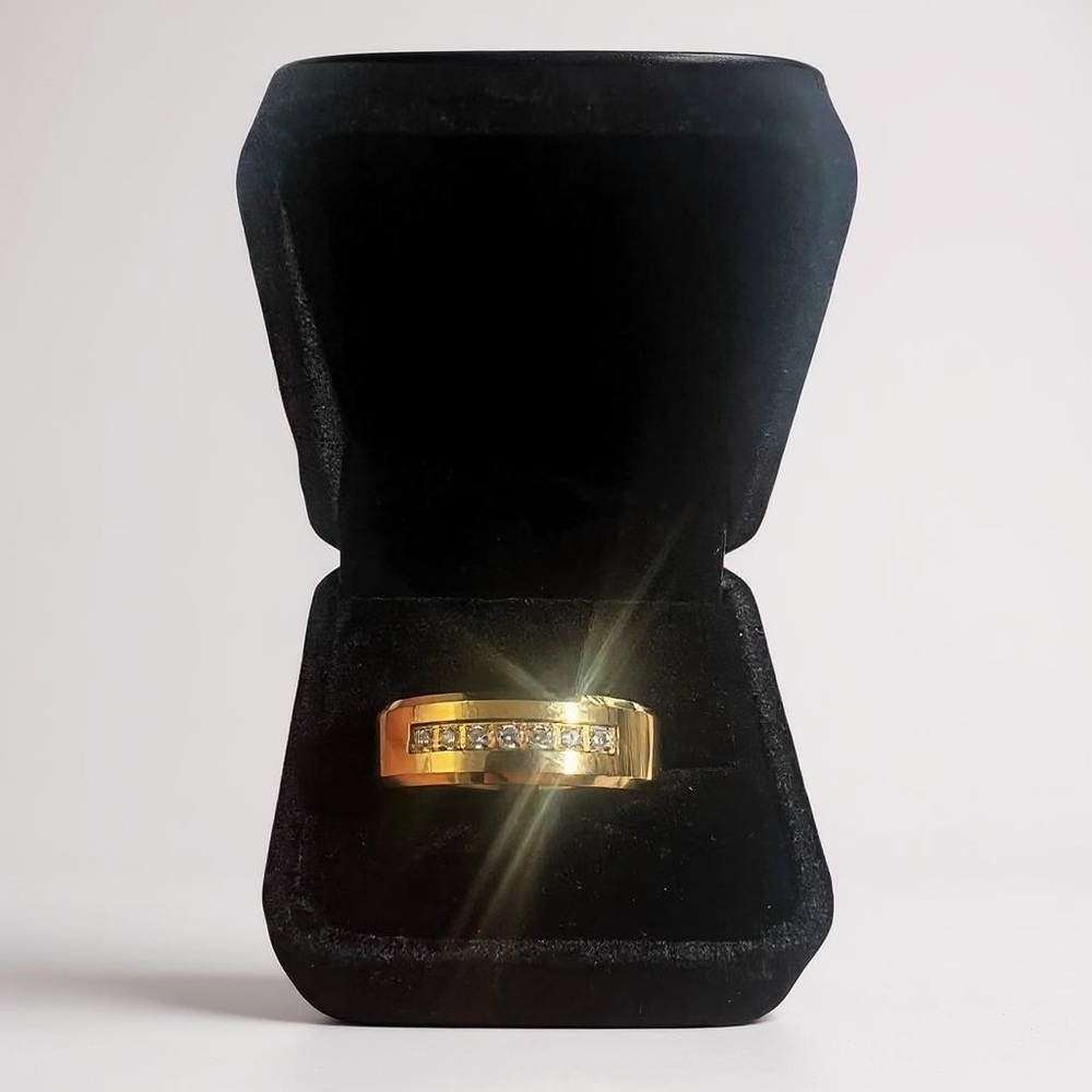 NEW 8mm Gold Tungsten Ring with CZ Stones – Unisex Statement Band (Size 12) - Picture 5 of 5